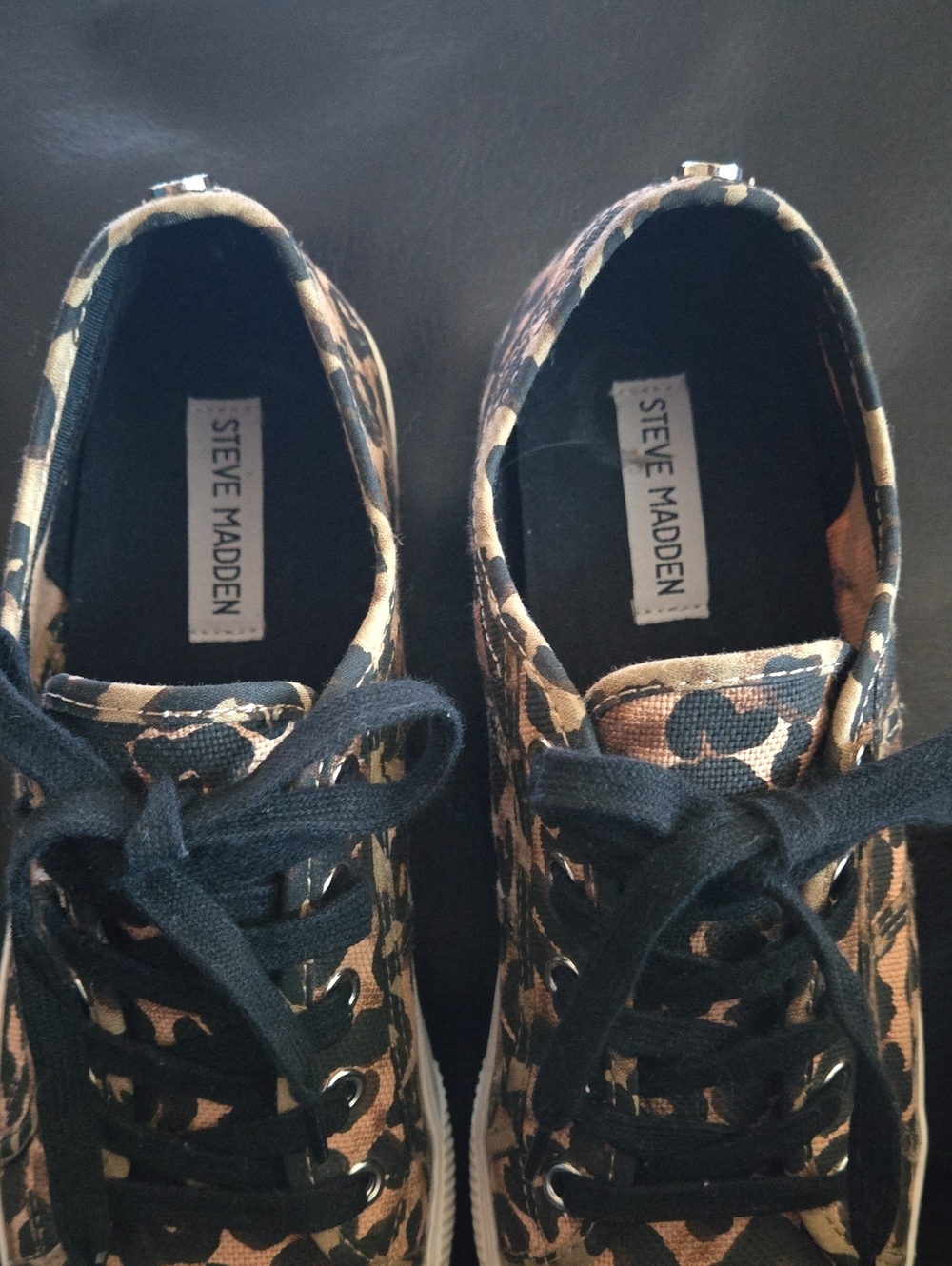 Steve Madden Emmi Leopard Print Canvas Sneakers - Black & Brown Size 10M - Picture 7 of 12
